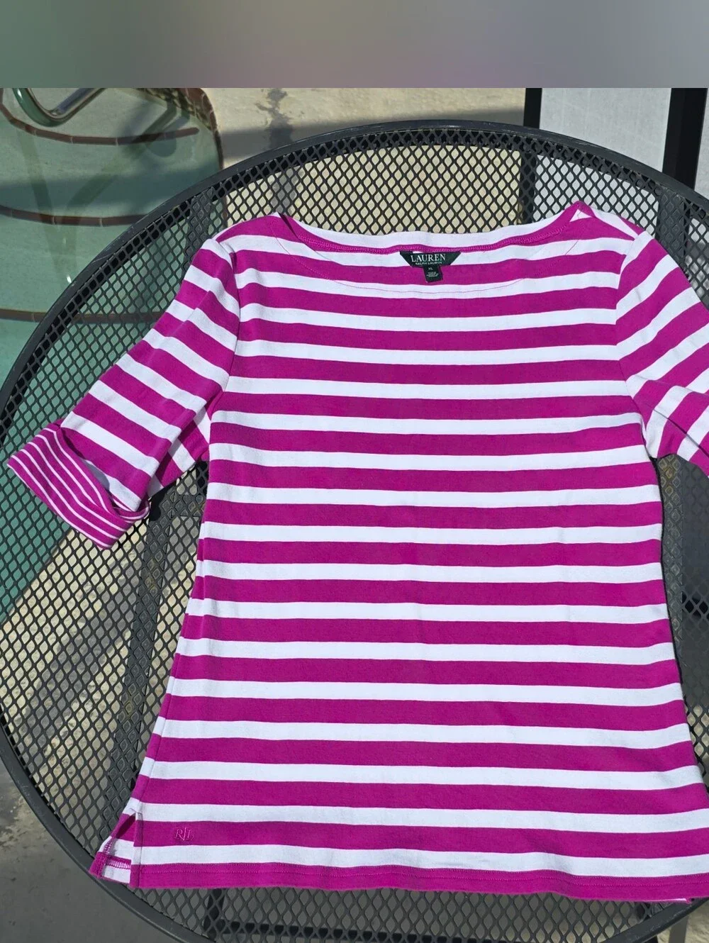 Ralph Lauren Pink and White Striped Boatneck Top - Picture 1 of 7